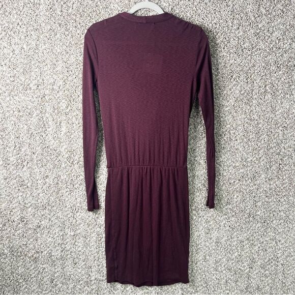 Three Dots Dress Women’s Small Burgundy Wine Red Long Sleeve Draped Wrap NWT - Picture 4 of 8